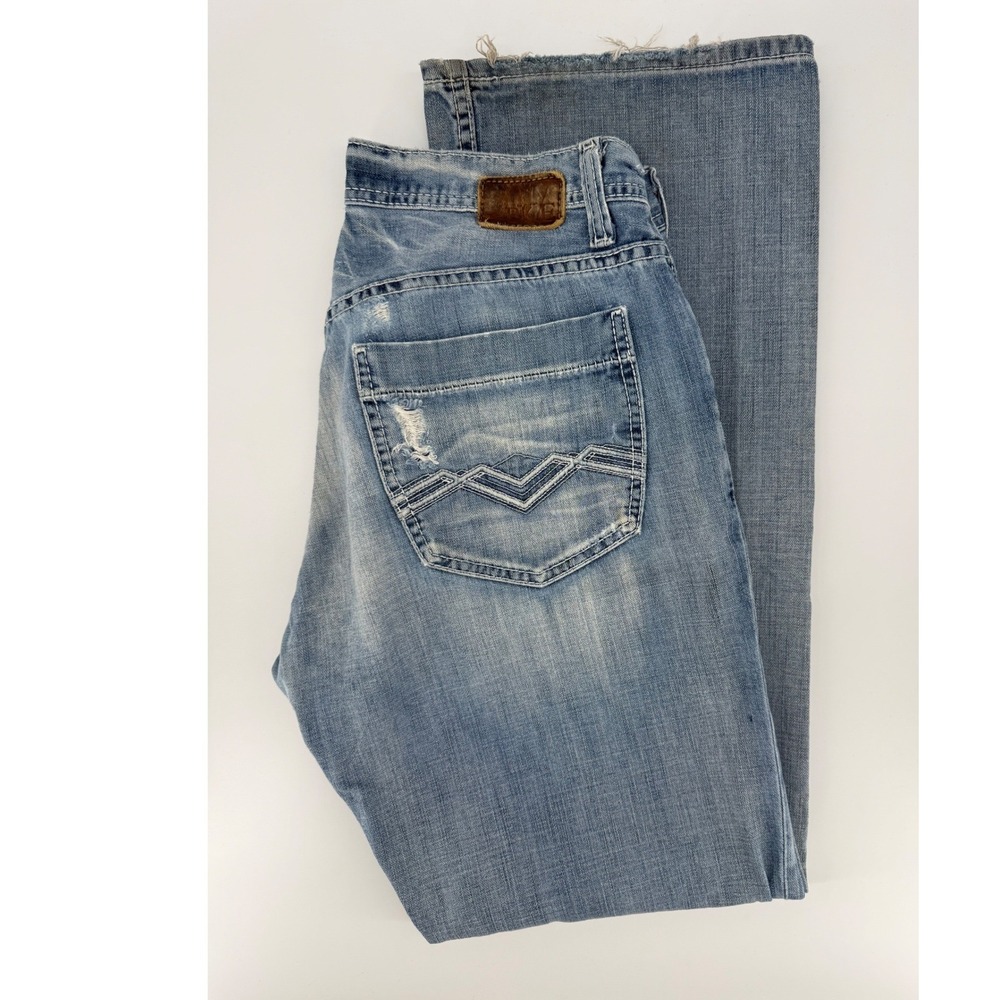 BKE Derek Jeans Mens 33x32 Blue Distressed Bootcut Denim Pants